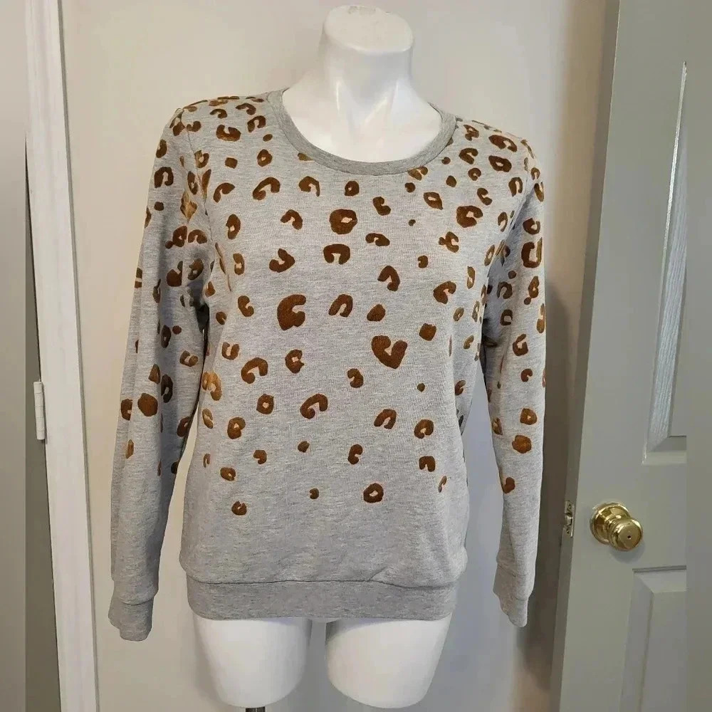 Scotch & Soda Maison Scotch Gray Velvet Leopard Print Crew Neck Pullover (S)